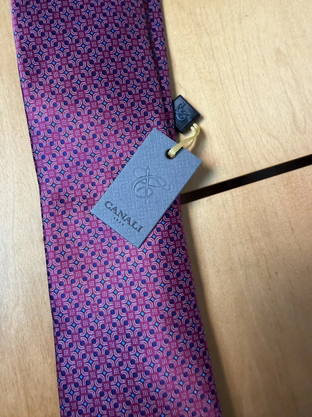 Canali Men's Geometric Pink & Blue Silk Tie-Brand New!